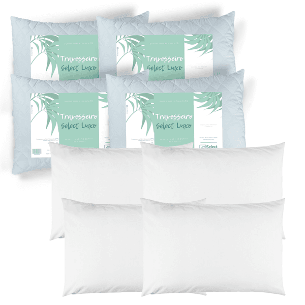 Kit 4 Travesseiros Select Luxo Com 4 Fronhas 100% Algodão