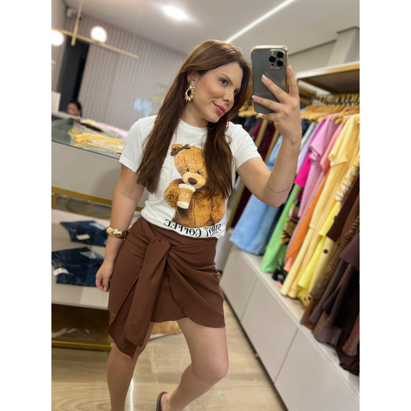 Saia Celine Linho Amarração Marrom