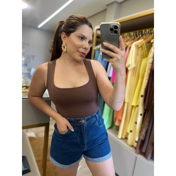 Body Poliamida Cavado Marrom