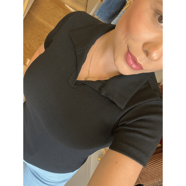 Blusa Gola Polo Canelada Preta 