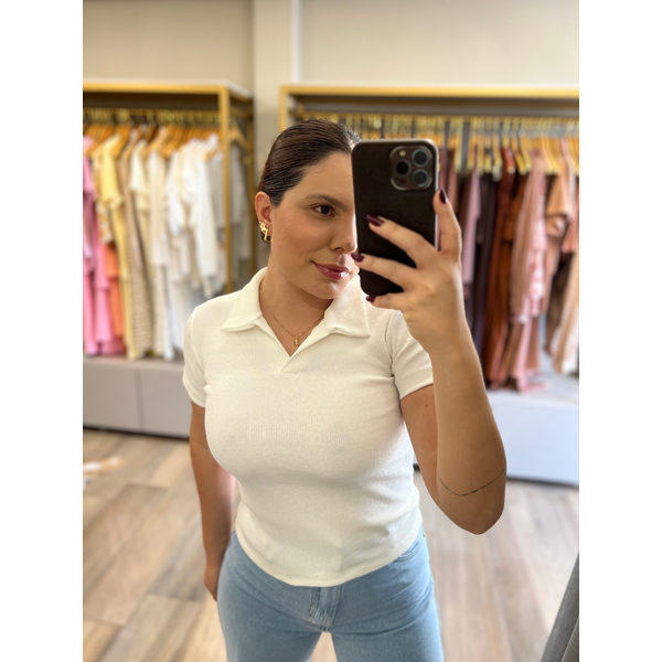  Blusa Gola Polo Canelada Off White 