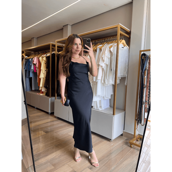 Vestido Midi Cetim Elis Preto