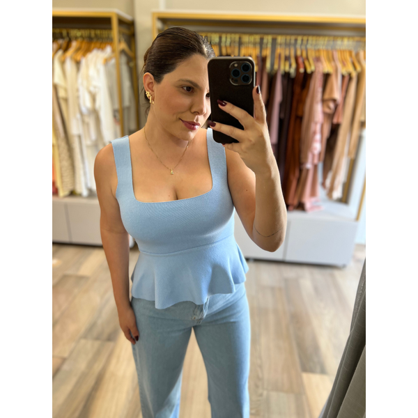 Blusa Peplum Tricot Azul 