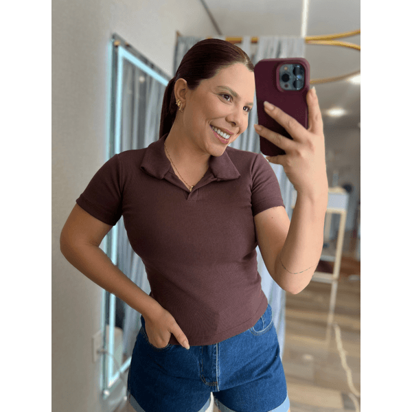 Blusa Gola Polo Canelada Café