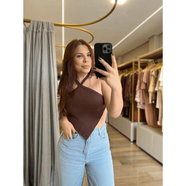  Blusa Frente Unica Amarração Marrom
