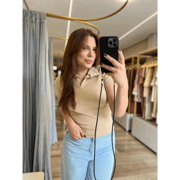 Blusa Gola Polo Canelada Bege