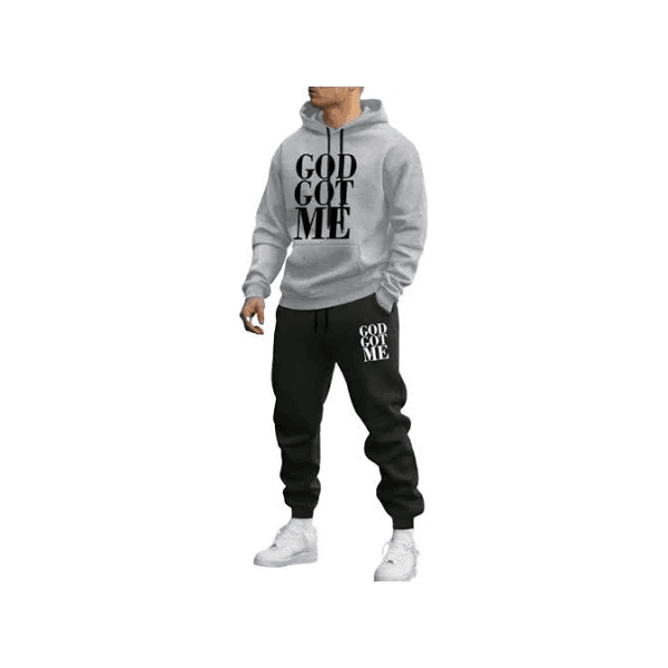 Kit Moletom+ Calça God Got Me Masculino Inverno BELLESMODAS - Cinza/Preto - QUEIMA DE ESTOQUE