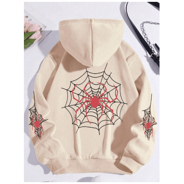 Blusa Moletom Com Capuz Estampado Aranha Teia Unissex Hoodie - Bege G - QUEIMA DE ESTOQUE