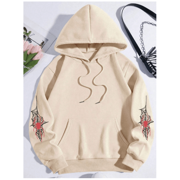 Blusa Moletom Com Capuz Estampado Aranha Teia Unissex Hoodie - Bege - QUEIMA DE ESTOQUE