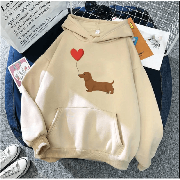 Blusa Moletom Canguru Agasalho Dachshunds Cachorro Salsicha UNISSEX - Bege G - QUEIMA DE ESTOQUE