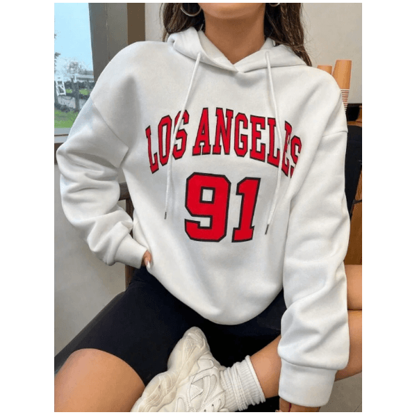 Moletom Feminino Inverno Los Angeles 91 Casual - BRANCO M - QUEIMA DE ESTOQUE