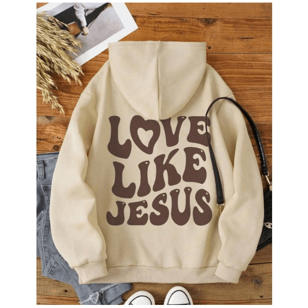 Moletom Feminino LOVE LIKE JESUS Costas Tendencia Inverno - Bege G - QUEIMA DE ESTOQUE