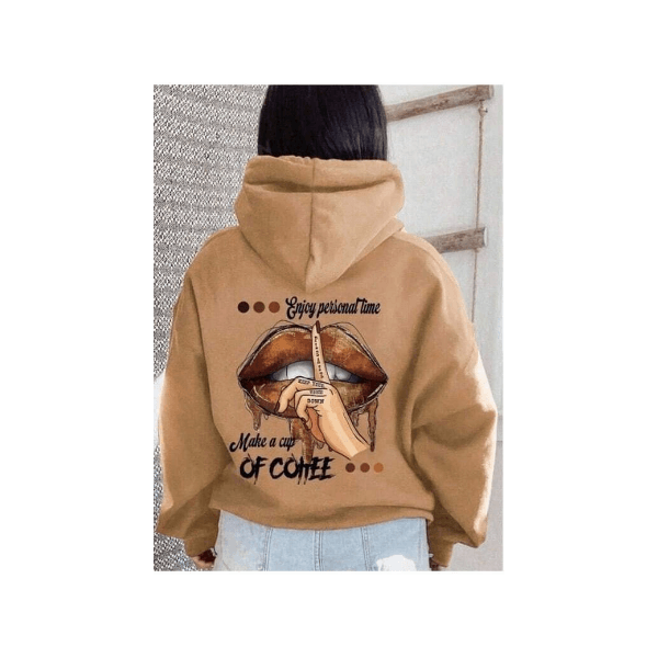Moletom Feminino Mak a cup coffee Costas Casual Inverno - Bege P - QUEIMA DE ESTOQUE