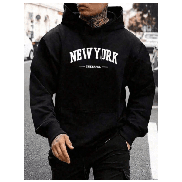 Conjunto Moletom New York Masculino Canguru Bolso e Capuz - Cheerful - Preto - QUEIMA DE ESTOQUE