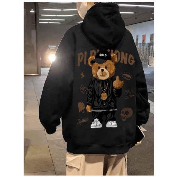 Moletom Canguru Solo Bear Thug Life - PRETO - QUEIMA DE ESTOQUE