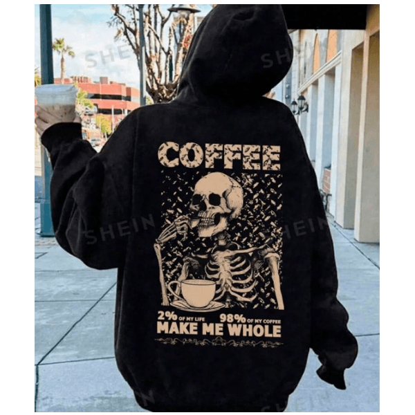 Moletom Feminino Confortável Caveira Coffee COSTAS Casual - PRETO P - QUEIMA DE ESTOQUE