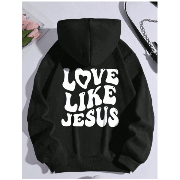 Moletom Feminino LOVE LIKE JESUS Costas Tendência Inverno - PRETO P - QUEIMA DE ESTOQUE