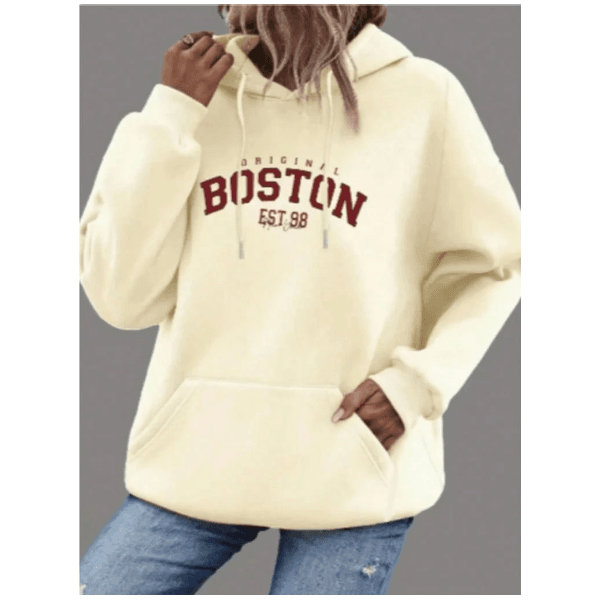 Moletom Feminino tumblr Blusa De Frio Boston College Streetwear Casaco Premium - BEGE G - QUEIMA DE ESTOQUE