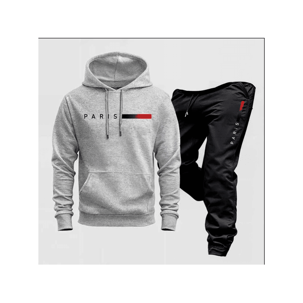 Conjunto Moletom Paris Blusa Frio Masculina Feminina e Calça Abrigo Flanelado - Cinza/Preto G - QUEIMA DE ESTOQUE