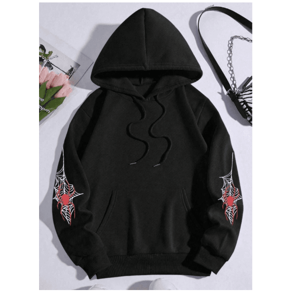 Blusa Moletom Com Capuz Estampado Aranha Teia Unissex Hoodie - PRETO P - QUEIMA DE ESTOQUE