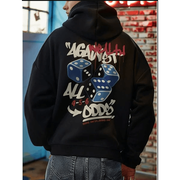 Moletom com Capuz Estampado na Moda Masculina com Padrão de Dados - PRETO G - QUEIMA DE ESTOQUE