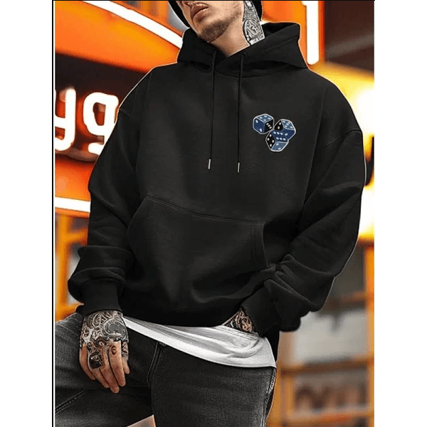 Moletom com Capuz Estampado na Moda Masculina com Padrão de Dados - PRETO G - QUEIMA DE ESTOQUE