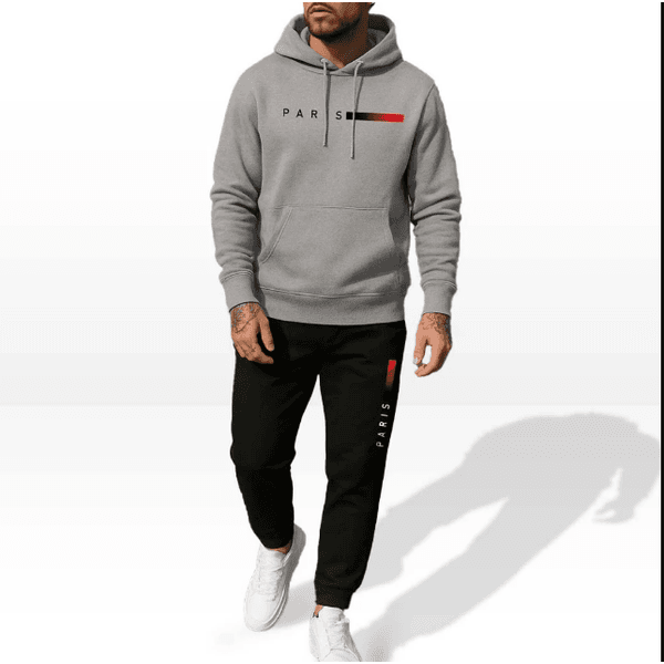 Conjunto Moletom Paris Blusa Frio Masculina Feminina e Calça Abrigo Flanelado - Cinza/Preto - QUEIMA DE ESTOQUE