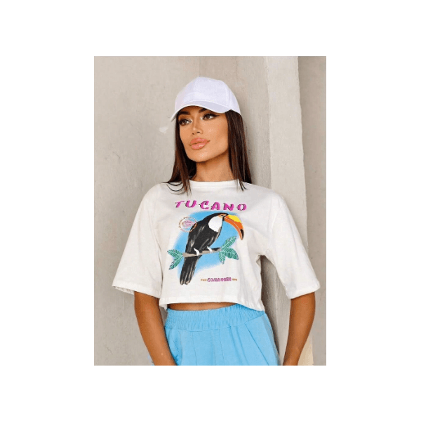 Cropped CAMISETA algodão estampado Tucano - BRANCO - QUEIMA DE ESTOQUE