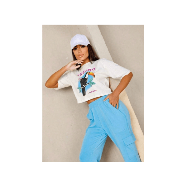 Cropped CAMISETA algodão estampado Tucano - BRANCO - QUEIMA DE ESTOQUE