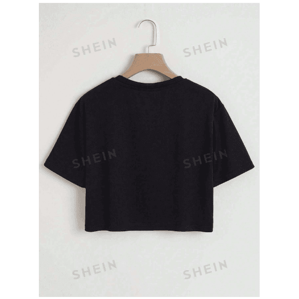 CROPPED Camiseta cortada estampa de caveirinhas - PRETO - QUEIMA DE ESTOQUE