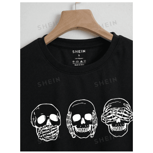 CROPPED Camiseta cortada estampa de caveirinhas - PRETO - QUEIMA DE ESTOQUE