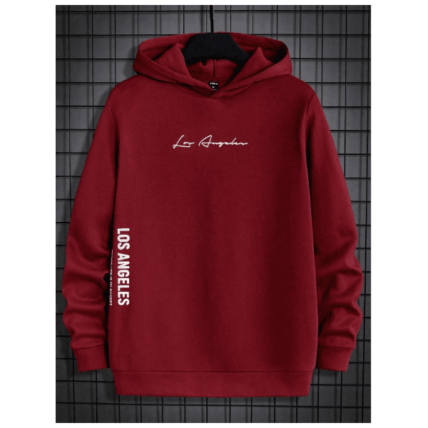 Moletom Masculino Los Angeles Minimalista Homens Gráfica Letra Capuz - BORDO - QUEIMA DE ESTOQUE