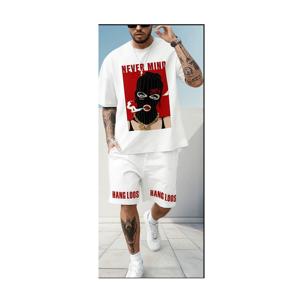Conjunto Masculino Streetwear Bermuda Camiseta Nevermind 188 - BRANCO - QUEIMA DE ESTOQUE