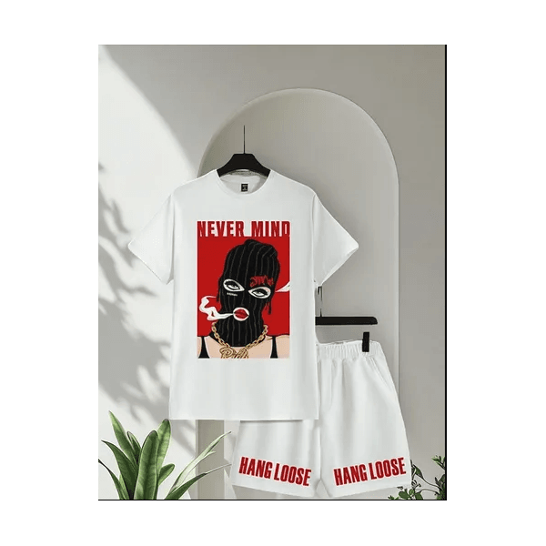 Conjunto Masculino Streetwear Bermuda Camiseta Nevermind 188 - BRANCO - QUEIMA DE ESTOQUE