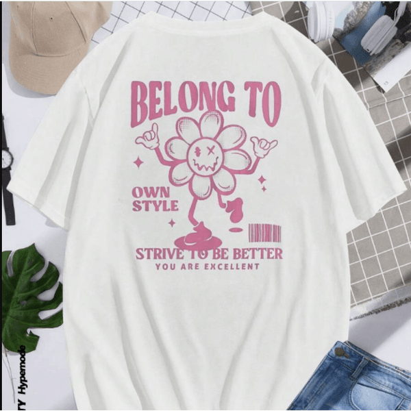 Camiseta Streetwear Belong To Own Style Lançamento Unissex Flor - BRANCO - QUEIMA DE ESTOQUE