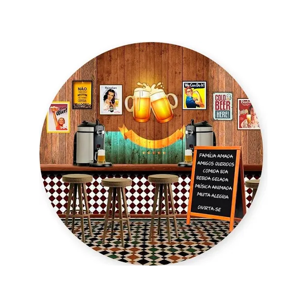 Painel De Festa Redondo Sublimado 50x50 Tema Boteco - QUEIMA DE ESTOQUE