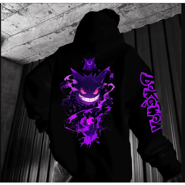 Blusa Moletom Canguru Gengar Fantasma Pokemon Feminino Masculino Flanelado Unissex Inverno Algodao - PRETO - QUEIMA DE ESTOQUE