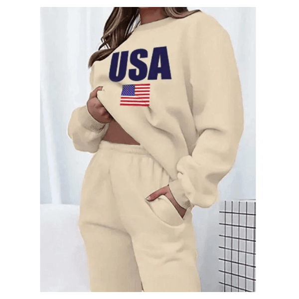 KIT Feminino Gola Redonda e Calça USA Moda Inverno - BEGE - QUEIMA DE ESTOQUE