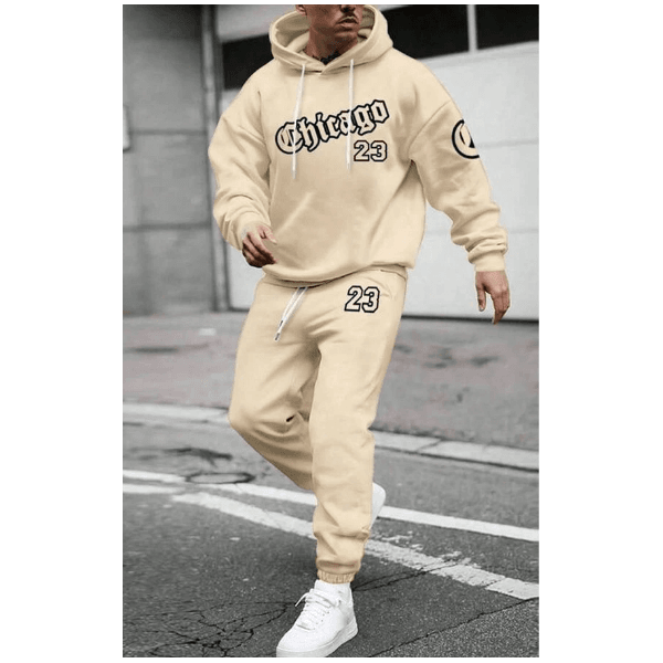 KIT MASCULINO MOLETOM E CALÇA CHICAGO 23 MODA INVERNO - BEGE - QUEIMA DE ESTOQUE