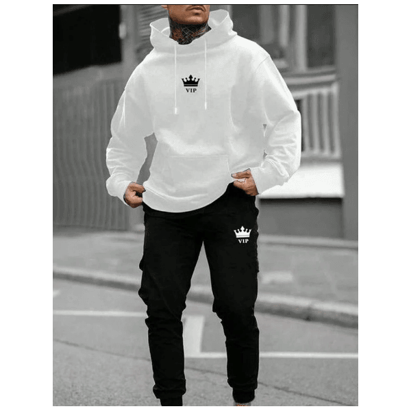 Conjunto Moletom + Calça Kit Vip Casual Masculino - BRANCO/PRETO - QUEIMA DE ESTOQUE