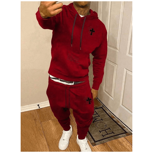 Conjunto De Moletom Com Capuz E Calça Estampa Cruzada MASCULINO - BORDO - QUEIMA DE ESTOQUE