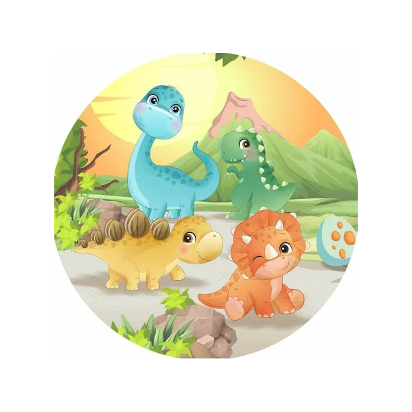 Painel de festa Redondo Elastano Decoração Dinossauros Dino Cute Turminha Vulcão - QUEIMA DE ESTOQUE