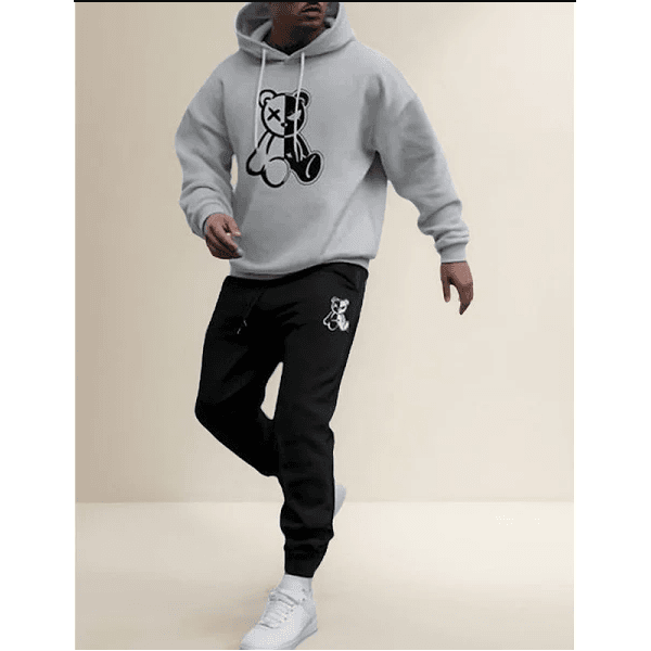 Kit Moletom + Calça Urso Metade Tendência - CINZA/PRETO - QUEIMA DE ESTOQUE