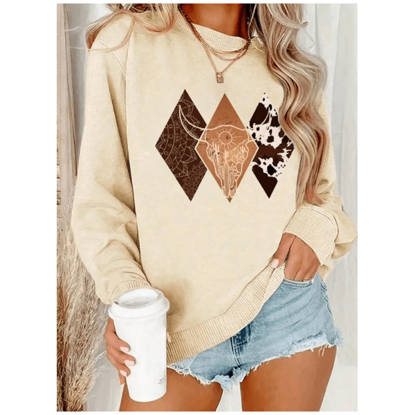 Moletom Feminino Vaqueira Tendência Moda - BEGE - QUEIMA DE ESTOQUE