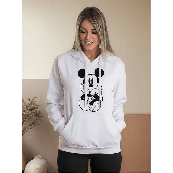 Moletom Feminino Blusa De Frio Canguru Michey Minnie Disney DirtyPink - BRANCO - QUEIMA DE ESTOQUE