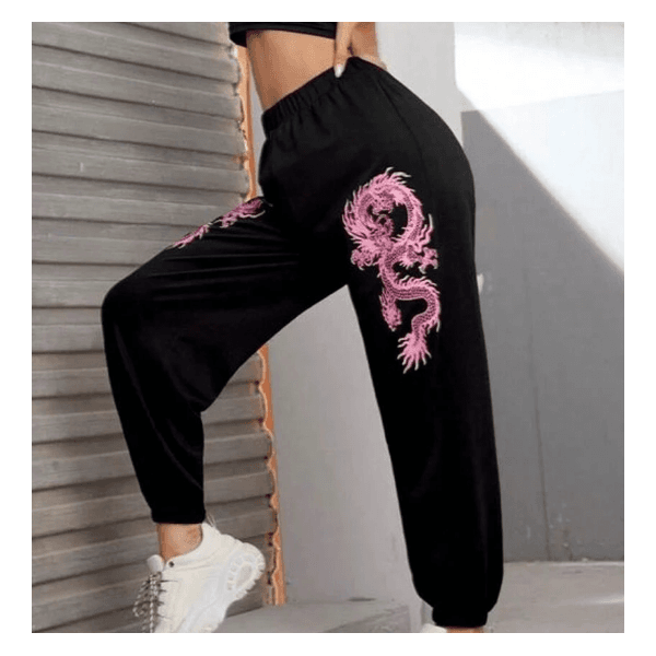 Calça Feminina Moletom Dragão Rosa Moda Inverno | QUEIMA DE ESTOQUE