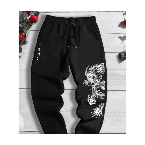 Calças de moletom masculinas em estilo solta com cós de cordão - PRETO - QUEIMA DE ESTOQUE