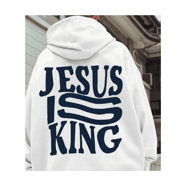 Moletom Canguru Jesus Is King (COSTAS) Com Capuz E Bolso Flanelado Unissex - BRANCO - QUEIMA DE ESTOQUE