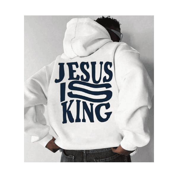 Moletom Canguru Jesus Is King (COSTAS) Com Capuz E Bolso Flanelado Unissex - BRANCO - QUEIMA DE ESTOQUE