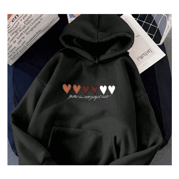 Moletom Feminino Corações Confortável Elegante Inverno - PRETO - QUEIMA DE ESTOQUE